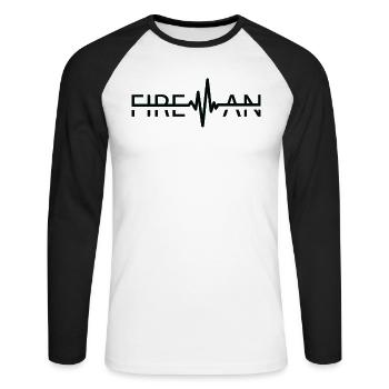 Feuerwehrmann Heartbeat Feuerwehrmann - Unisex Baseballshirt langarm - Weiß/Schwarz - Vorne - Nik (191cm)