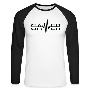 Gamer Heartbeat Videospiele Videospiele PC - Unisex Baseballshirt langarm - Weiß/Schwarz - Vorne - Nik (191cm)