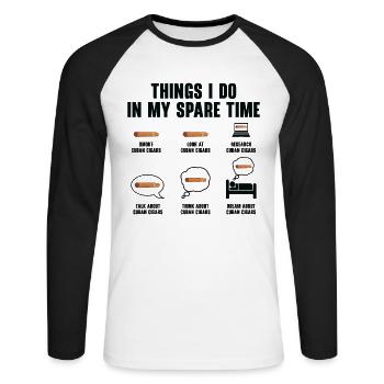 Cigar Smoking Cigars Smoker - Unisex Long Sleeve Baseball T-Shirt - white/black - Front - Nik (191cm)