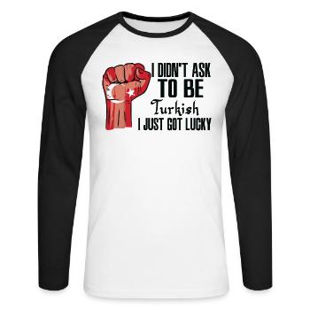 Turkish Pride Turkey Flag Grown Turkish Roots - Unisex Long Sleeve Baseball T-Shirt - white/black - Front - Nik (191cm)