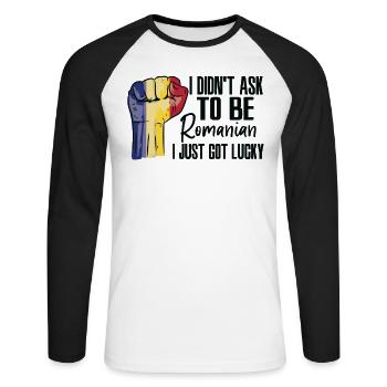 Romanian Pride Romania Flag Grown Romanian Roots - Unisex Long Sleeve Baseball T-Shirt - white/black - Front - Nik (191cm)