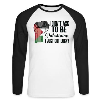 Fierté palestinienne Drapeau palestinien - T-shirt baseball manches longues Homme - blanc/noir - Devant - Nik (191cm)