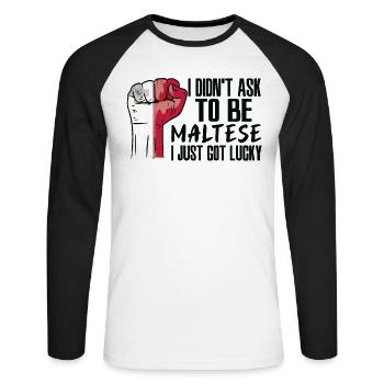 Malteser Stolz Maltesische Flagge Gewachsen - Unisex Baseballshirt langarm - Weiß/Schwarz - Vorne - Nik (191cm)