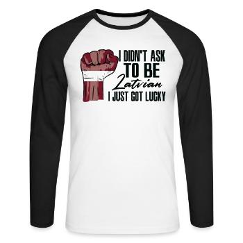 Latvian Pride Latvia Flag Grown Latvian Roots - Unisex Long Sleeve Baseball T-Shirt - white/black - Front - Nik (191cm)