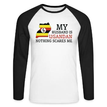 Nothing Scares Me My Wife Is Ugandan Husband - Unisex Long Sleeve Baseball T-Shirt - white/black - Front - Nik (191cm)