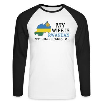 Rien ne me fait peur Ma femme est rwandaise - T-shirt baseball manches longues Homme - blanc/noir - Devant - Nik (191cm)
