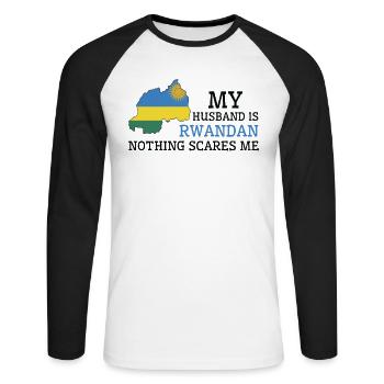 Rien ne me fait peur Ma femme est rwandaise - T-shirt baseball manches longues Homme - blanc/noir - Devant - Nik (191cm)