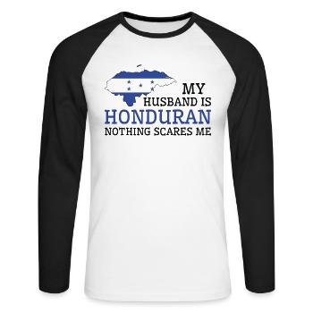 Nothing Scares Me My Wife Is Honduran Husband - Unisex Long Sleeve Baseball T-Shirt - white/black - Front - Nik (191cm)