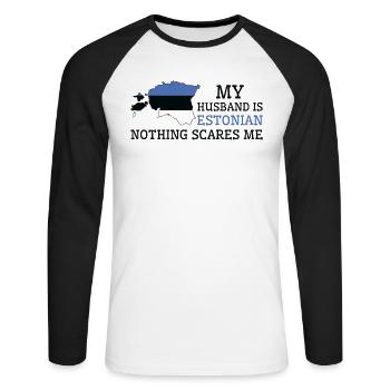 Rien ne me fait peur Ma femme est estonienne - T-shirt baseball manches longues Homme - blanc/noir - Devant - Nik (191cm)