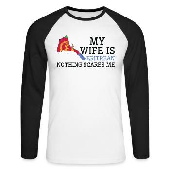 Nichts macht mir Angst Meine Frau ist Eritreerin - Unisex Baseballshirt langarm - Weiß/Schwarz - Vorne - Nik (191cm)
