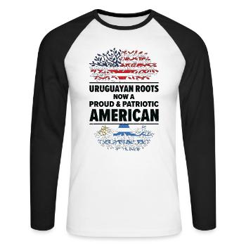 Uruguayan American Patriot USA Grown Uruguay US - Unisex Long Sleeve Baseball T-Shirt - white/black - Front - Nik (191cm)