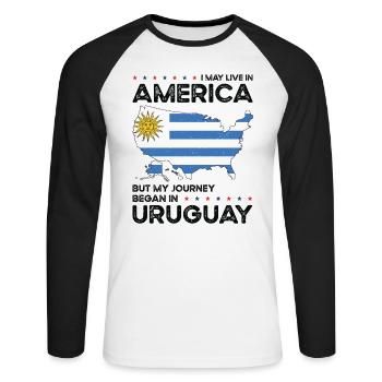 Uruguayan American Patriot USA Grown Uruguay US - Unisex Long Sleeve Baseball T-Shirt - white/black - Front - Nik (191cm)