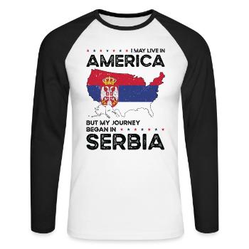 Serbian American Patriot USA Grown Serbia US Flag - Unisex Long Sleeve Baseball T-Shirt - white/black - Front - Nik (191cm)