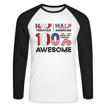 Patriote américain péruvien USA Cultivé - T-shirt baseball manches longues Homme - blanc/noir - Devant - Nik (191cm)