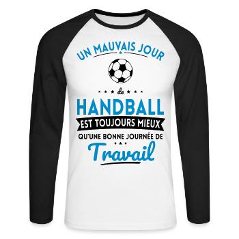 Mauvais jour de handball mieux que journée travail - T-shirt baseball manches longues Homme - blanc/noir - Devant - Nik (191cm)