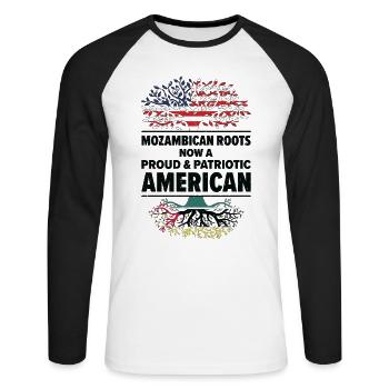 Mozambican American Patriot USA Grown Mozambique - Unisex Long Sleeve Baseball T-Shirt - white/black - Front - Nik (191cm)