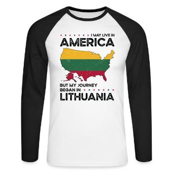 Litauisch Amerikanischer Patriot USA Gewachsen - Unisex Baseballshirt langarm - Weiß/Schwarz - Vorne - Nik (191cm)