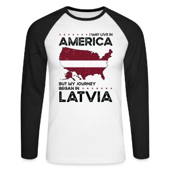 Lettische amerikanische Patriotin USA Gewachsen - Unisex Baseballshirt langarm - Weiß/Schwarz - Vorne - Nik (191cm)