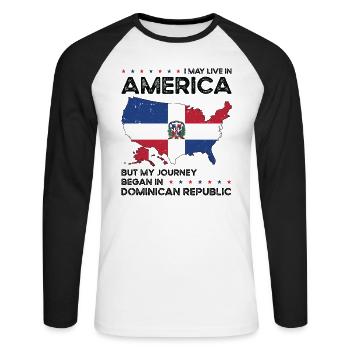 Dominikanische amerikanische Patriotin USA - Unisex Baseballshirt langarm - Weiß/Schwarz - Vorne - Nik (191cm)
