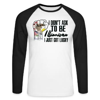 Illinoisan Amerikaner US-Patriot USA Gewachsen - Unisex Baseballshirt langarm - Weiß/Schwarz - Vorne - Nik (191cm)