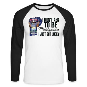 Michigander Amerikaner US-Patriot USA Gewachsen - Unisex Baseballshirt langarm - Weiß/Schwarz - Vorne - Nik (191cm)