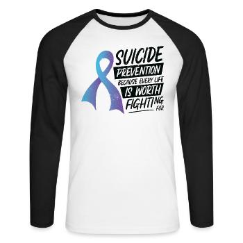 Semaine de soutien en santé mentale - T-shirt baseball manches longues Homme - blanc/noir - Devant - Nik (191cm)