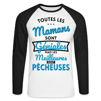 Mamans sont géniales les meilleures sont Pêcheuses - T-shirt baseball manches longues Homme - blanc/noir - Devant - Nik (191cm)