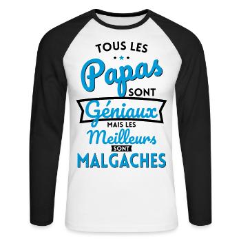 Papas géniaux mais les meilleurs sont Malgaches - T-shirt baseball manches longues Homme - blanc/noir - Devant - Nik (191cm)