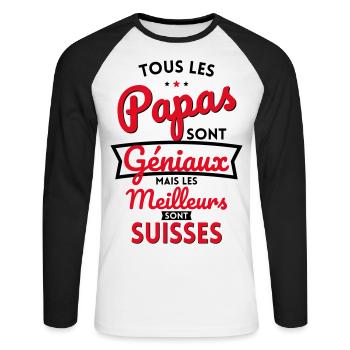 Papas géniaux mais les meilleurs sont Suisses - T-shirt baseball manches longues Homme - blanc/noir - Devant - Nik (191cm)