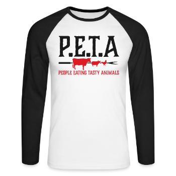 Viande à griller pour barbecue PETA Griller Mangeur de viande - T-shirt baseball manches longues Homme - blanc/noir - Devant - Nik (191cm)