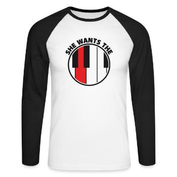 Piano Pianiste Musique Humour Elle Veut Le D - T-shirt baseball manches longues Homme - blanc/noir - Devant - Nik (191cm)