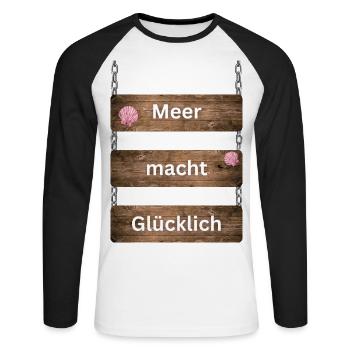 Meer macht Glücklich Geschenkidee - Unisex Baseballshirt langarm - Weiß/Schwarz - Vorne - Nik (191cm)