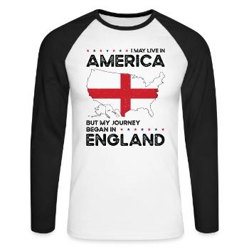 Lieu de naissance : Anglais, Angleterre, Américain, États-Unis - T-shirt baseball manches longues Homme - blanc/noir - Devant - Nik (191cm)
