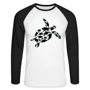 Tortue Biologiste marin Tortues Silhouette - T-shirt baseball manches longues Homme - blanc/noir - Devant - Nik (191cm)