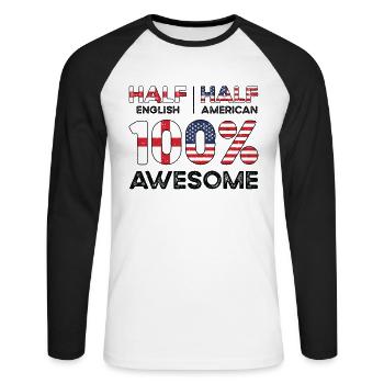 Half English England American USA Citizenship - Unisex Long Sleeve Baseball T-Shirt - white/black - Front - Nik (191cm)