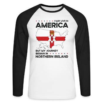 Geboren in Nordirland Nordirland Amerikaner USA - Unisex Baseballshirt langarm - Weiß/Schwarz - Vorne - Nik (191cm)