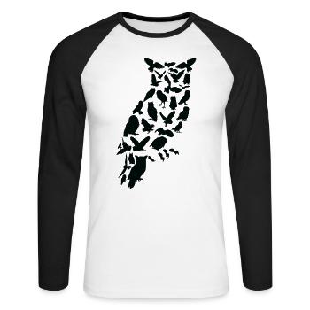 Eule Vogel Wald Wildtier Tier Eulen Scherenschnitt - Unisex Baseballshirt langarm - Weiß/Schwarz - Vorne - Nik (191cm)