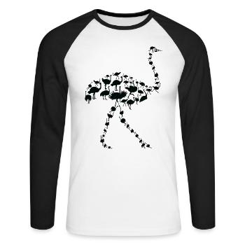 Autruche Faune Afrique Autruche Silhouette - T-shirt baseball manches longues Homme - blanc/noir - Devant - Nik (191cm)