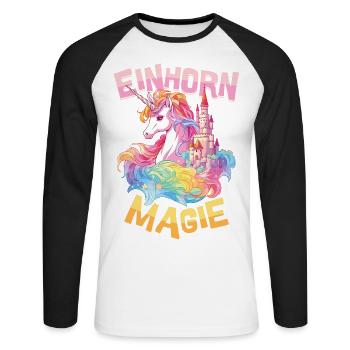 Einhorn Magie Regenbogen Schloss Bunt Fantasie - Unisex Baseballshirt langarm - Weiß/Schwarz - Vorne - Nik (191cm)