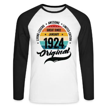 Retro 100 Years January 1924 Birthday Vintage - Unisex Long Sleeve Baseball T-Shirt - white/black - Front - Nik (191cm)