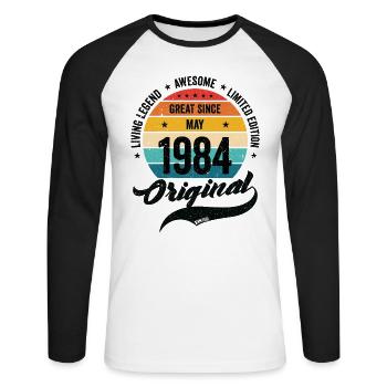Rétro 40 ans mai 1984 anniversaire Vintage Bday - T-shirt baseball manches longues Homme - blanc/noir - Devant - Nik (191cm)