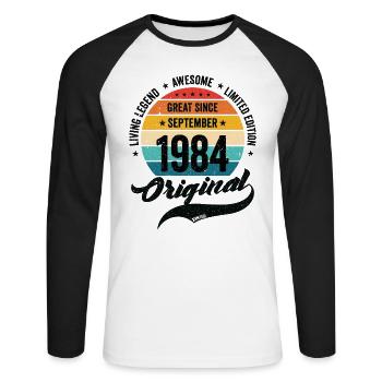 Rétro 40 ans septembre 1984 anniversaire vintage - T-shirt baseball manches longues Homme - blanc/noir - Devant - Nik (191cm)