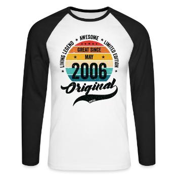 Retro 18 Years May 2006 Birthday Vintage Bday - Unisex Long Sleeve Baseball T-Shirt - white/black - Front - Nik (191cm)