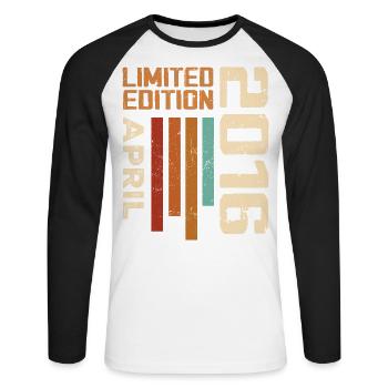 Geboren im April 2016, Geburtstagsgeschenk 2016 Retro - Unisex Baseballshirt langarm - Weiß/Schwarz - Vorne - Nik (191cm)