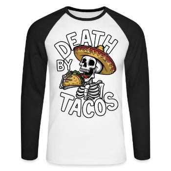 Festin de squelette humoristique Death By Tacos Sombrero - T-shirt baseball manches longues Homme - blanc/noir - Devant - Nik (191cm)