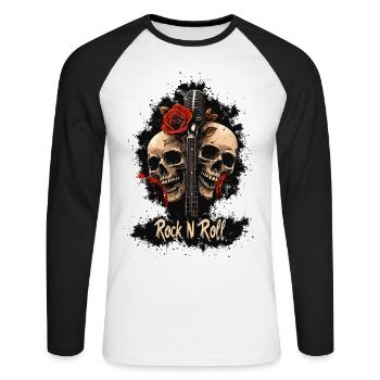 Rock N Roll Skull Electric Guitar Rose Music Rocker - Unisex Long Sleeve Baseball T-Shirt - white/black - Front - Nik (191cm)