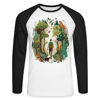 Natures Adventure: Hiking through a Dense Forest - Unisex Long Sleeve Baseball T-Shirt - white/black - Front - Nik (191cm)