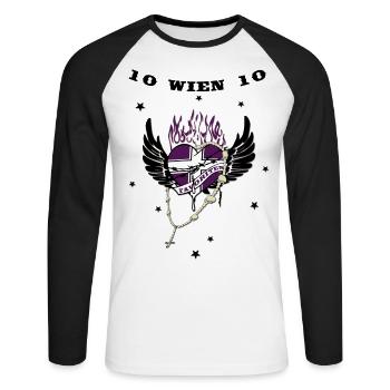 Wien 10 Viola - Unisex Baseballshirt langarm - Weiß/Schwarz - Vorne - Nik (191cm)
