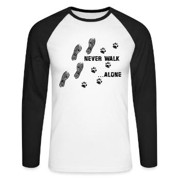 Ne jamais marcher seul chien chien patte impression de chaussures - T-shirt baseball manches longues Homme - blanc/noir - Devant - Nik (191cm)