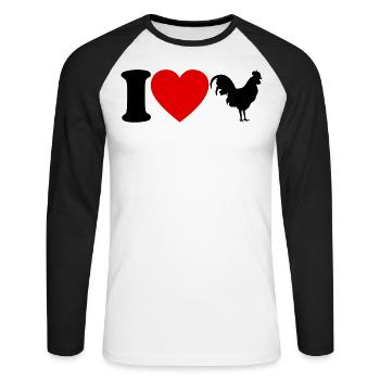I love chickens heart gift I love chicken - Unisex Long Sleeve Baseball T-Shirt - white/black - Front - Nik (191cm)